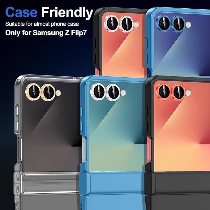 for Samsung Galaxy Z Flip 7 Camera Lens Protector, Individual Metal Ring Tempered Glass Lens Cover, [Strong Adsorption] Scratch Resistant Ultra-Thin HD Clear Lens Cover, 1 Set-Blue Shadow