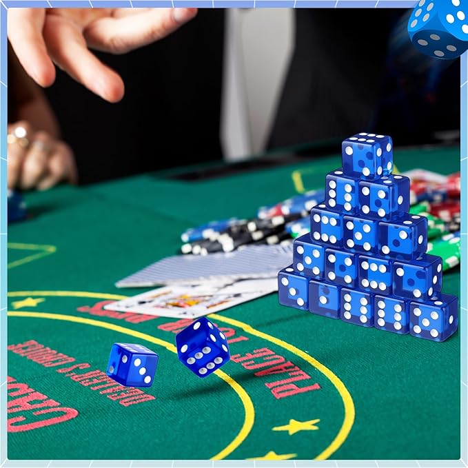 36 Piece 19 mm Casino Style Craps Dice Sets Acrylic and Translucent D6 Dice, Square W/Rounded Edge for Casino, Craps, Table Games and Board Games (Blue)