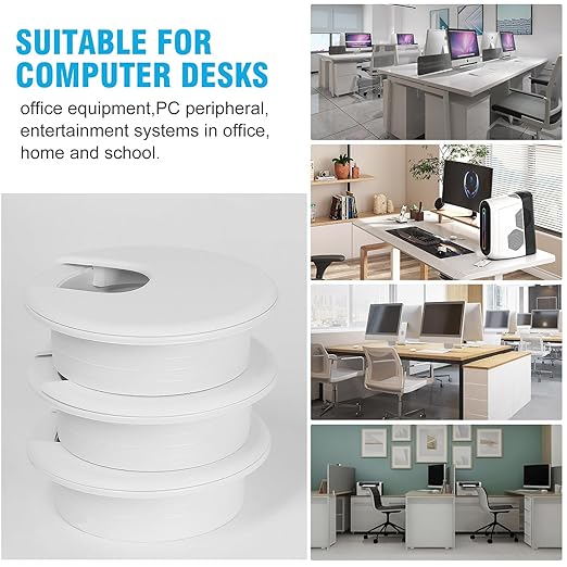 2" White Desk Grommet with Bi-Metal Hole Saw, JTemgle Plastic Cable Hole Cover Computer Table Cord Wire Organizer Caps, Desktop Cord Management for Home Office TV Stands Tabletops, 13 Pieces