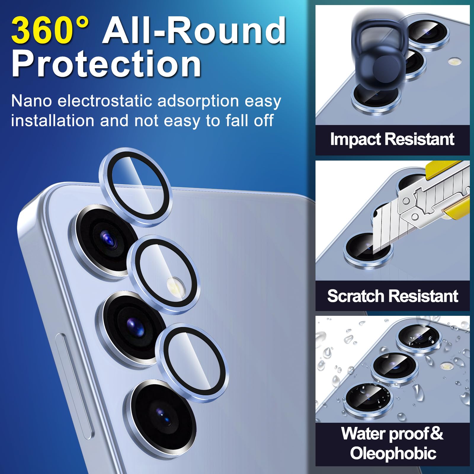Avocase for Samsung Galaxy S25 Plus Camera Lens Protector, Individual Metal Ring Tempered Glass Lens Cover, [Strong Adsorption] Scratch Resistant Ultra-Thin HD Clear Lens Cover, 1 Set-Blue