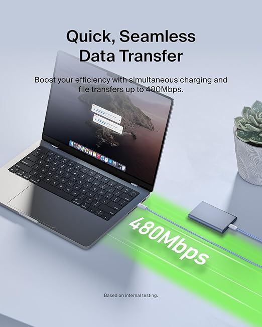 Belkin USB C to USB C Cable, 6.6ft, 60W - Type C Charger, iPhone Charger Cord, Soft, Braided, Flexible for iPhone 16, Galaxy S25, Pixel 9, Airpods, iPad Pro, Tablet & More, Travel Essentials - Blue