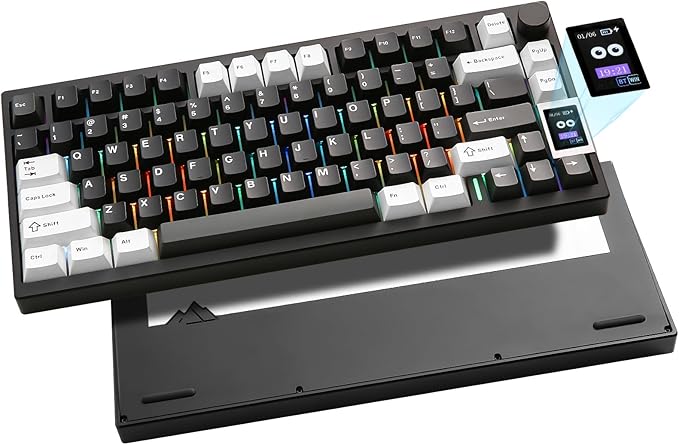 YUNZII AL80 Wireless Mechanical Keyboard,Full Aluminum CNC, Smart LCD Display,Hot Swappable Gasket Mount 75% Layout with Knob,BT/2.4G/USB-C,QMK/VIA Support for Win/Mac (Black, Gateron Zero Switch)