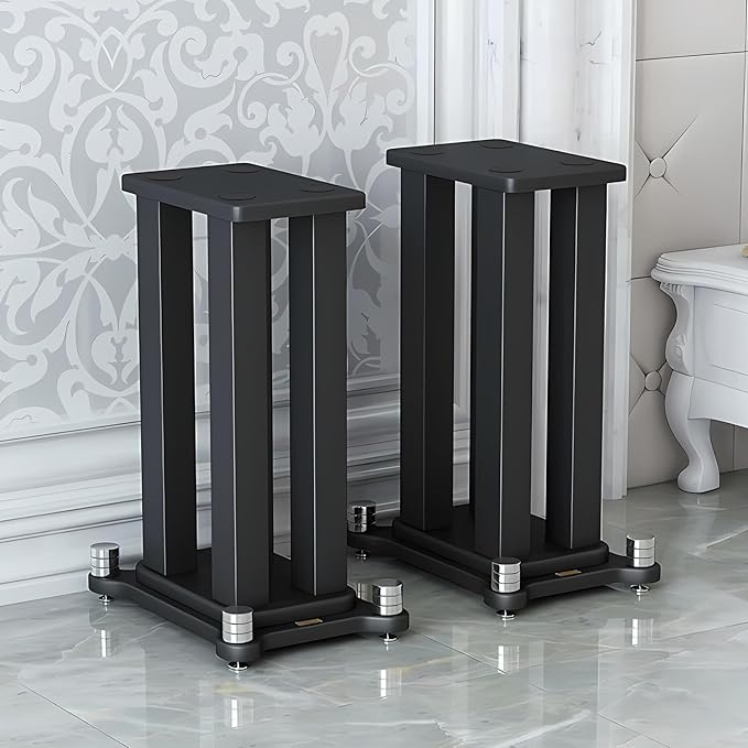 A Pair of Speaker Stands, Bookshelf Speaker Stand Steel Frame Support for Speakers up to 40 kg, Vibration-Absorbing MDF Design, Universal Speaker Stand Improves Sound Quality (70cm/27.5in)