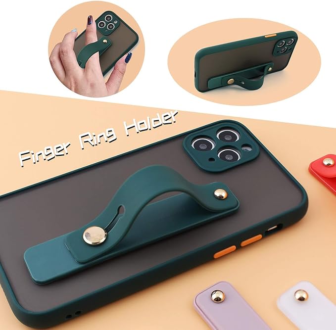 Removable and Reusable Cell Phone Grip Strap, Yetaida Telescopic Finger Kickstand Bracket Universal Silicone Phone Holder Stand and Portable Finger Loop for Most Smartphones Case (Dark Green)
