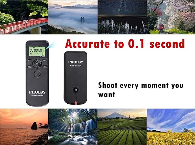 PHOLSY Camera Timer Remote Release Control with Intervalometer HDR for Nikon Z5, Z8, Z9, Z7ii, Z6, Z6ii, D750, D780, D7500, D7200, D5600, D5500, P7700, P7800, P950, D4, D5, D6, D800, D850, D810, D700