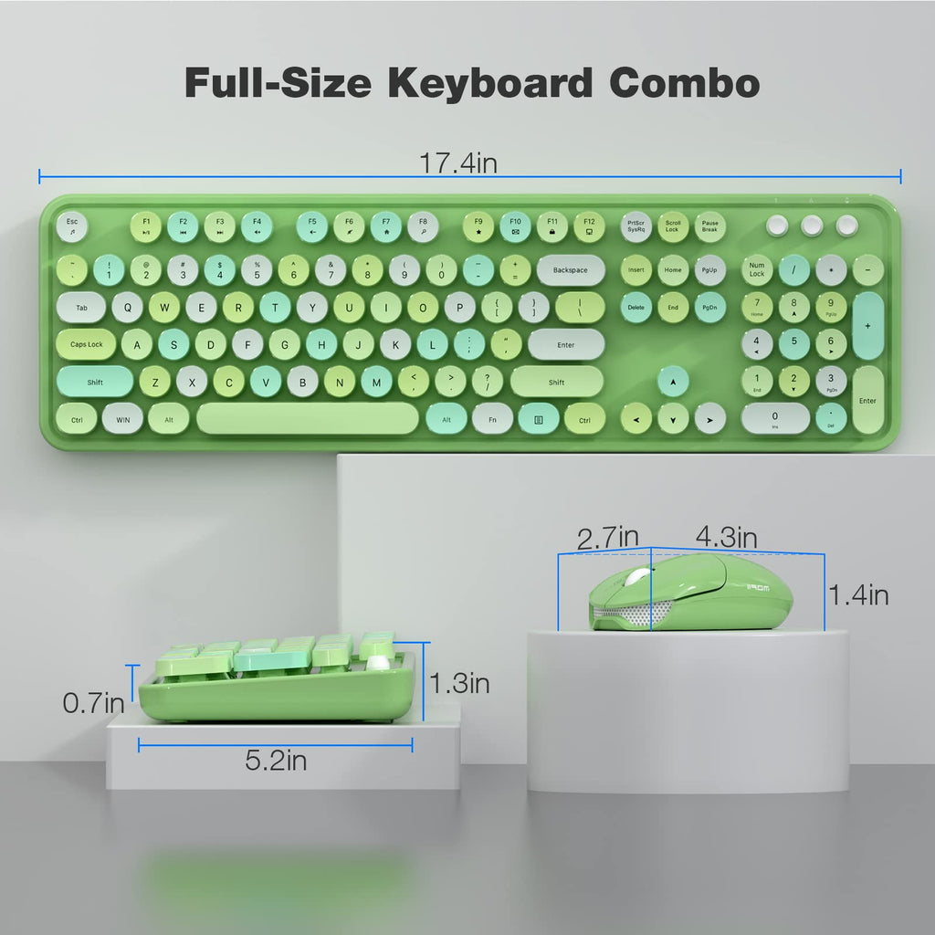 KNOWSQT Wireless Keyboard and Mouse Combo, Green 104 Keys Full-Sized 2.4 GHz Round Keycap Colorful Keyboards, USB Receiver Plug and Play, for Windows, Mac, PC, Laptop, Desktop