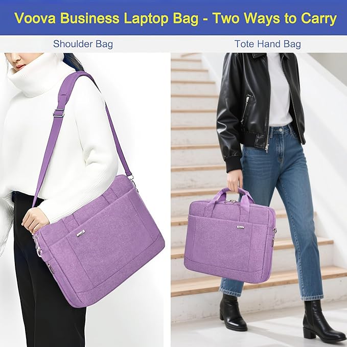 Voova Laptop Bag Case 17 17.3 Inch Computer Sleeve Messenger Bag with Shoulder Strap Expandable Waterproof Large Capacity Business Briefcase for Work Travel Fit 17-18” Laptop, Men Women, Lavender