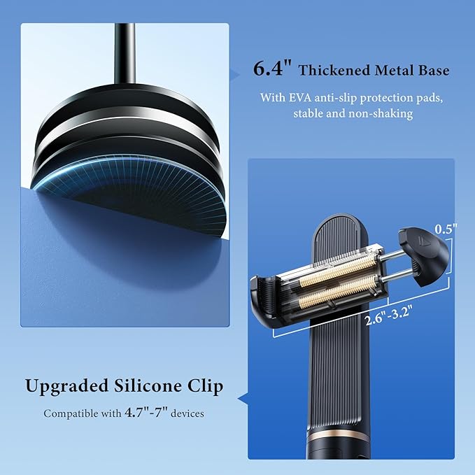 Angle Height Adjustable Phone Holder for Desk [10"-25"] - Retractable Cell Phone Holder for Video Recording Cooking Excising Working Reading -Aluminum Universal iPhone 16 15 14 13 Stand