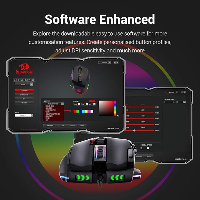 Redragon M801 Gaming Mouse, RGB PC Gaming Mouse MMO with 9 Programmable Buttons Macro Recording, 16000 DPI, Fire Button for Gaming Windows Computer - Wired, Black