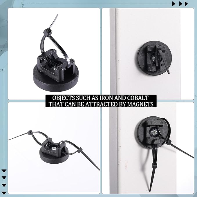 Yookeer 250 Pieces Magnetic Zip Tie Mount Multipurpose Cable Holder Magnets Magnetic Wire Management Bases with Heavy Duty Zip, Mount Nylon Cable Ties in Total (31mm)