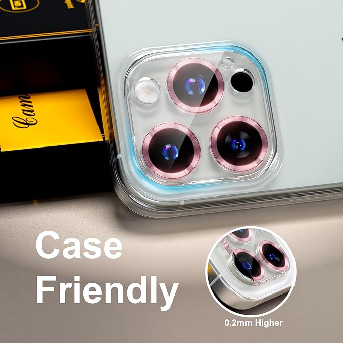 beuxece for 6 Pack iPhone 16 Pro/iPhone 16 Pro Max Camera Lens Protector [Drop Protection] [Case Friendly] [Easy Installation] 9H Tempered Glass Camera Screen Protector Cover, CD Pink