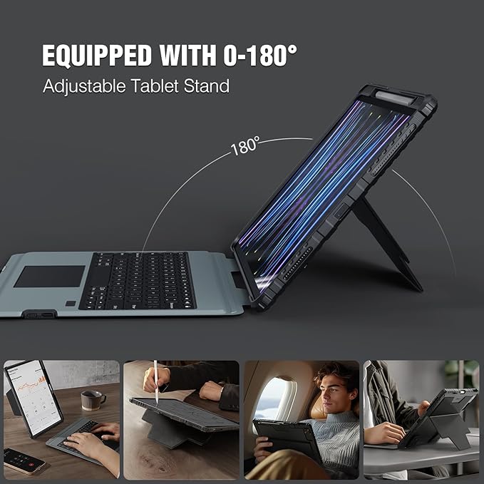 Nillkin iPad Air 13 inch Case Keyboard (M3,2025/M2,2024), Slide Camera Cover, iPad Pro 12.9 Protective Case with 7 Colors Backlit Wireless Detachable Keyboard, Trackpad and Pencil Holder