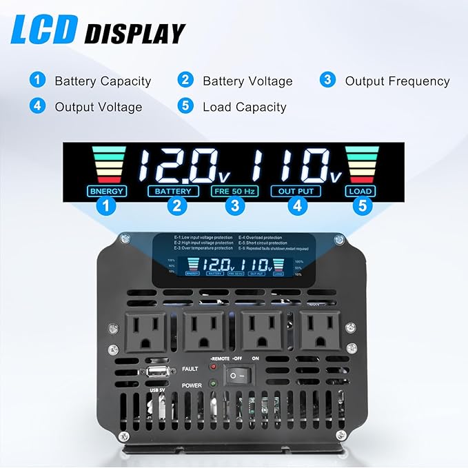 LVYUAN 3000 Watt Power Inverter 12V to 110V 120V for Vehicle, Solar Inverter System, Heavy Duty, RV, Truck, Off Grid,Camping with 4 AC Outlets, LCD Display, Wireless Remote Control, Car Power Inverter