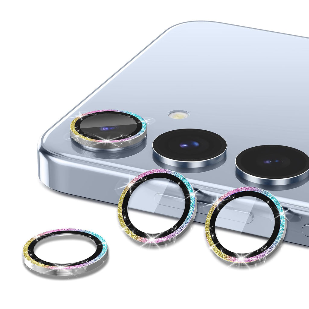 Avocase for Samsung Galaxy S25 Camera Lens Protector, Individual Metal Ring Tempered Glass Lens Cover, [Strong Adsorption] Scratch Resistant Ultra-Thin HD Clear Lens Cover, 1 Set-Colorful Sparkly