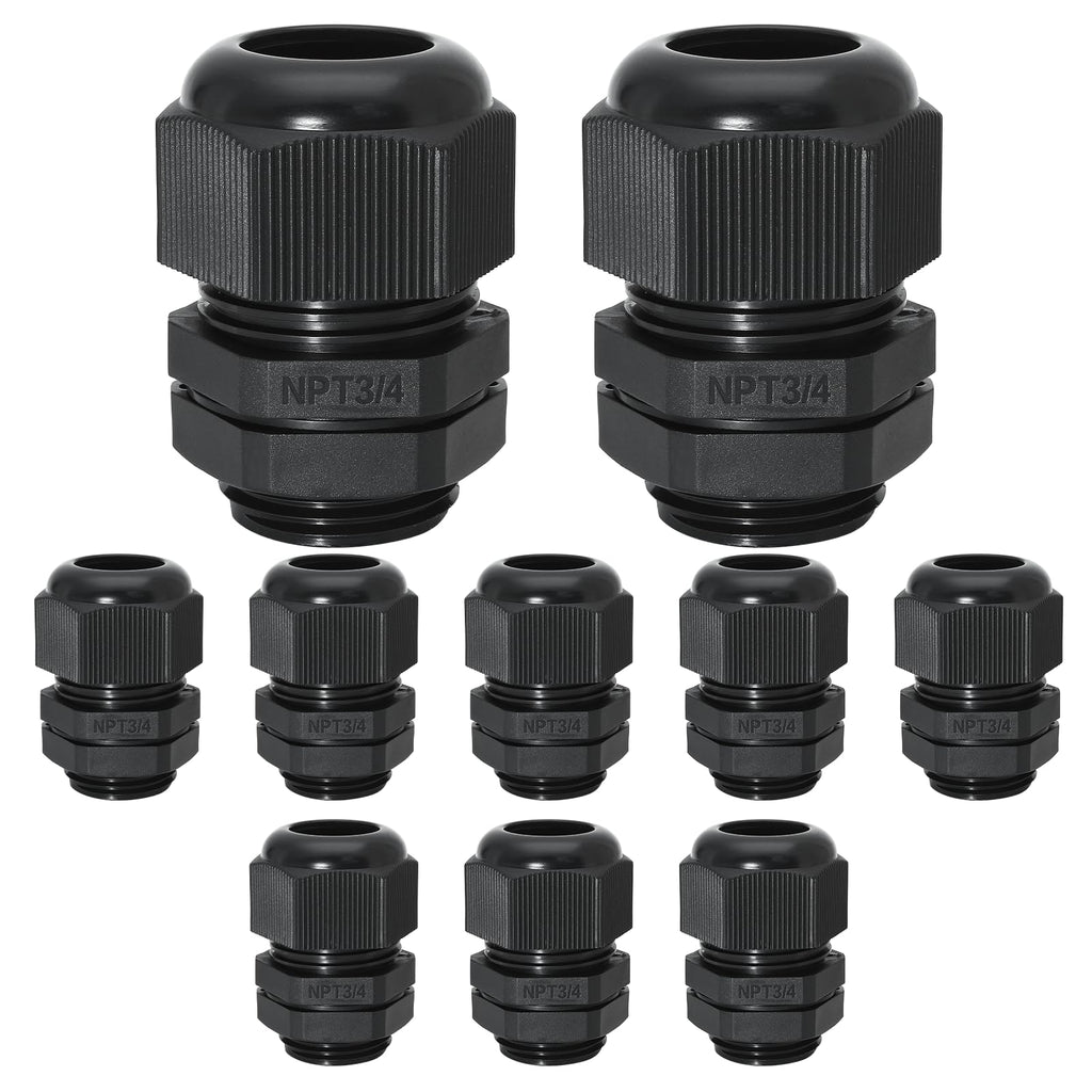 Bonsicoky 3/4" NPT Nylon Cable Glands, Black, 20 Pcs