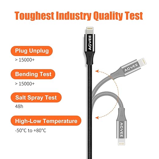 AGVEE [6.6ft Lightning Extension Cable Braided Female to Male Extender Cord for iPhone iPad Charger, Data Sync Video Audio & Charging Connector Adapter, Black