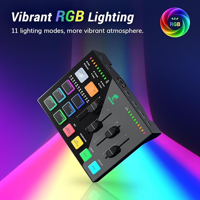 TONOR Audio Interface and Microphone Set, Podcast Equipment Bundle, USB Audio Mixer with RGB, XLR Dynamic Microphone with Studio Sound Quality, Complete Package for Content Creating, Gaming, Streaming