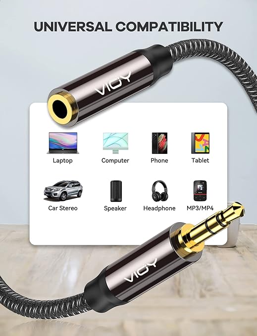 VIOY Headphone Extension Cable 30 FT,[Copper Shell, Hi-Fi Sound] 3.5 mm Male to Female Stereo Audio Cable Nylon Braided Aux Cord for Smartphones, Tablets, Media Player