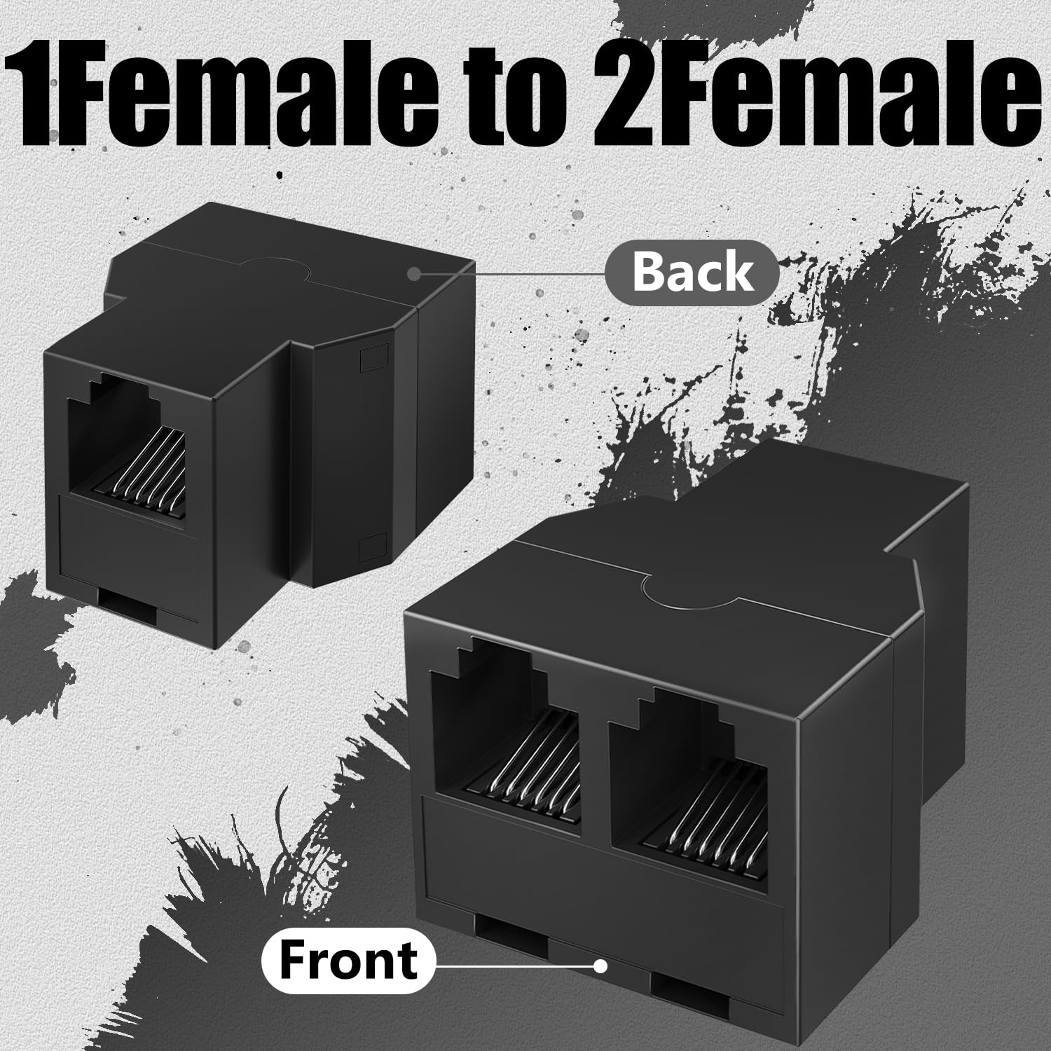 Uvital Phone Jack Splitter-1 Female to 2 Female, RJ12 6P6C, Black 10 Pack