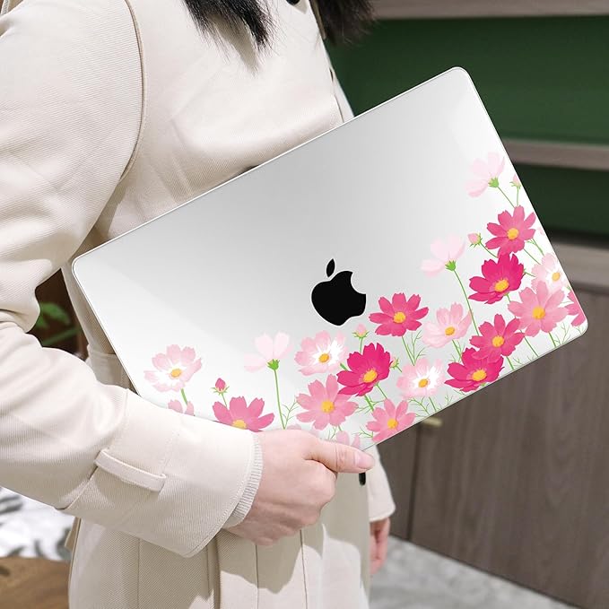MEEgoodo for MacBook Air 13 inch Case 2021 2020 2019 2018 Released A2337 M1 A2179 A1932 with Touch ID, Plastic Hard Shell & Keyboard Cover Compatible with MacBook Air Case 13.3,Bright Pink Flowers