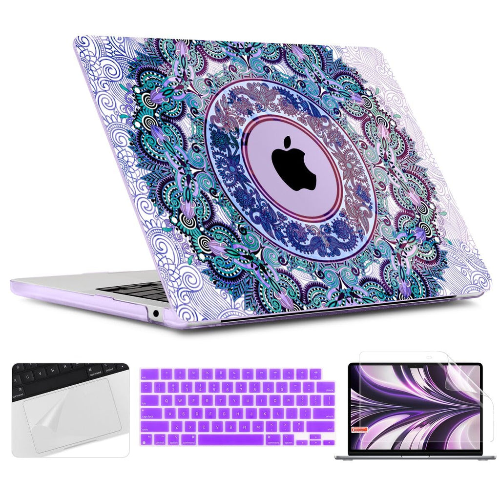 TWOLSKOO for MacBook Air 15 inch Case 2026 2025 2024 2023 Release M5 A3448 M4 A3241 M3 A3114 M2 A2941, Plastic Hard Shell & Screen Protector & Keyboard Cover & Trackpad Film, Purple Mandala