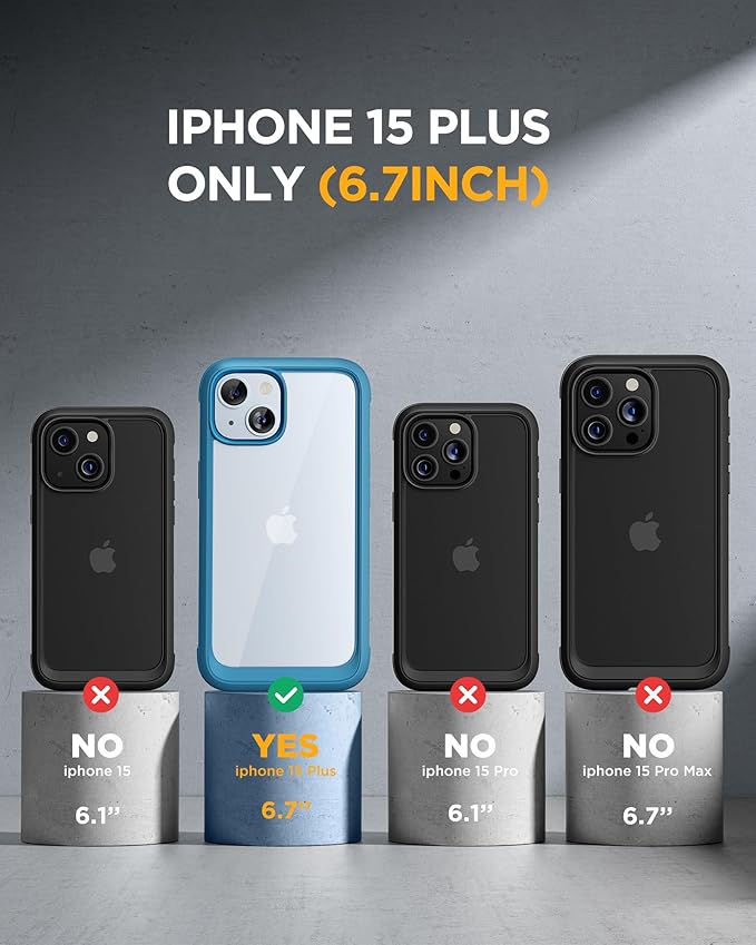 Miracase Glass Series Designed for iPhone 15 Plus Case 6.7'[only for 15 Plus] Phone Case Cover with Built-in 9H Tempered Glass Screen Protector,Blue
