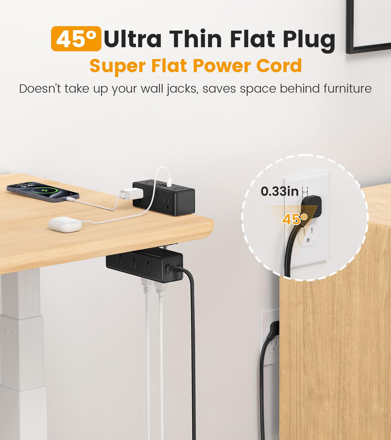 VILONG Dual Layer Desk Clamp Power Strip, 13 Outlets, 20W USB-C, 10FT Cord