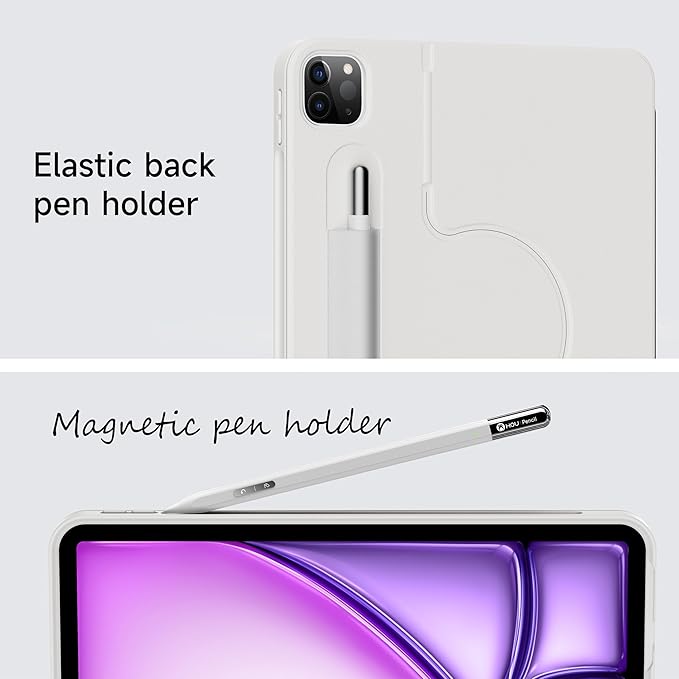 HOU iPad Air 11 Case with Keyboard (M3 2025, M2 2024) Detachable Rotatable Magnetic Full Protection Case, 7-Color Backlight, Touchpad, Elastic Pen Holder for iPad Pro 11 (4th-1st) & Air (5/4th)–White