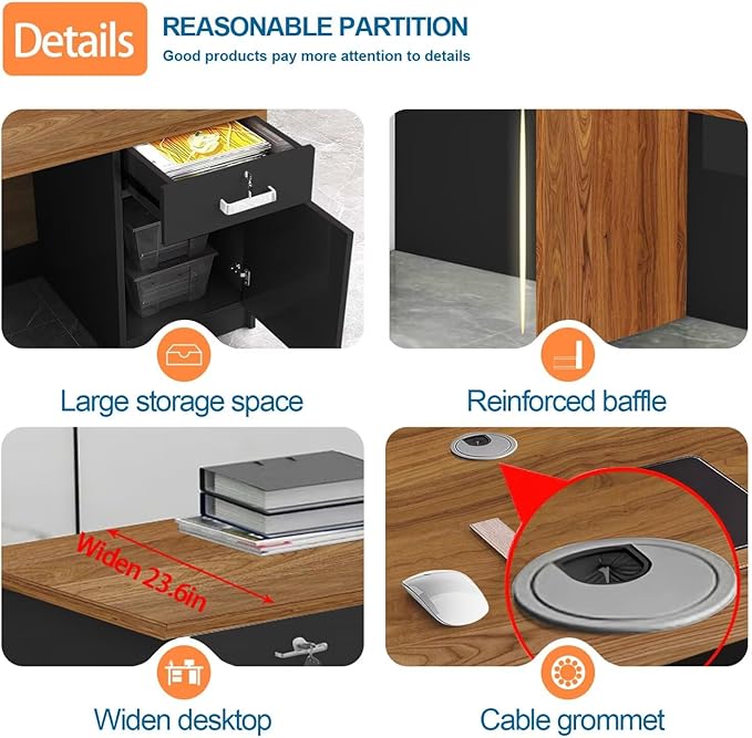 Reception Desk with Counter Modern Checkout Counter with Lockable Drawer Keyboard Tray Receptionist Desk for Office Salon Reception Table P Right 59inch/150cm
