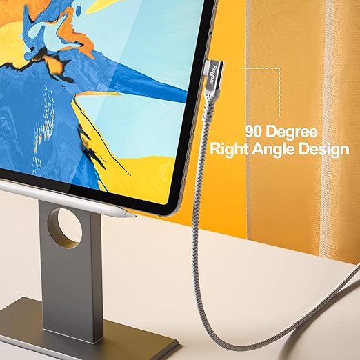 Fasgear 100W USB C to Type C 90 Degree Cable 10ft, USB 3.1 Gen 2 10Gbps Data 5A Power Delivery (PD) with Emarker Compatible for Link,VR Headset,PD Docking Station,HHD,MacBook,4K Displays, Grey