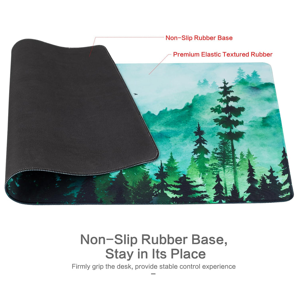 Lokigo Green Forest Mouse Pad, Waterproof Extended Large Gaming Mousepad with Non-Slip Rubber Base Stitched Edges Desk Pad Keyboard Writing Desk Mat Office Home Study 31.5"x15.7", Mountain