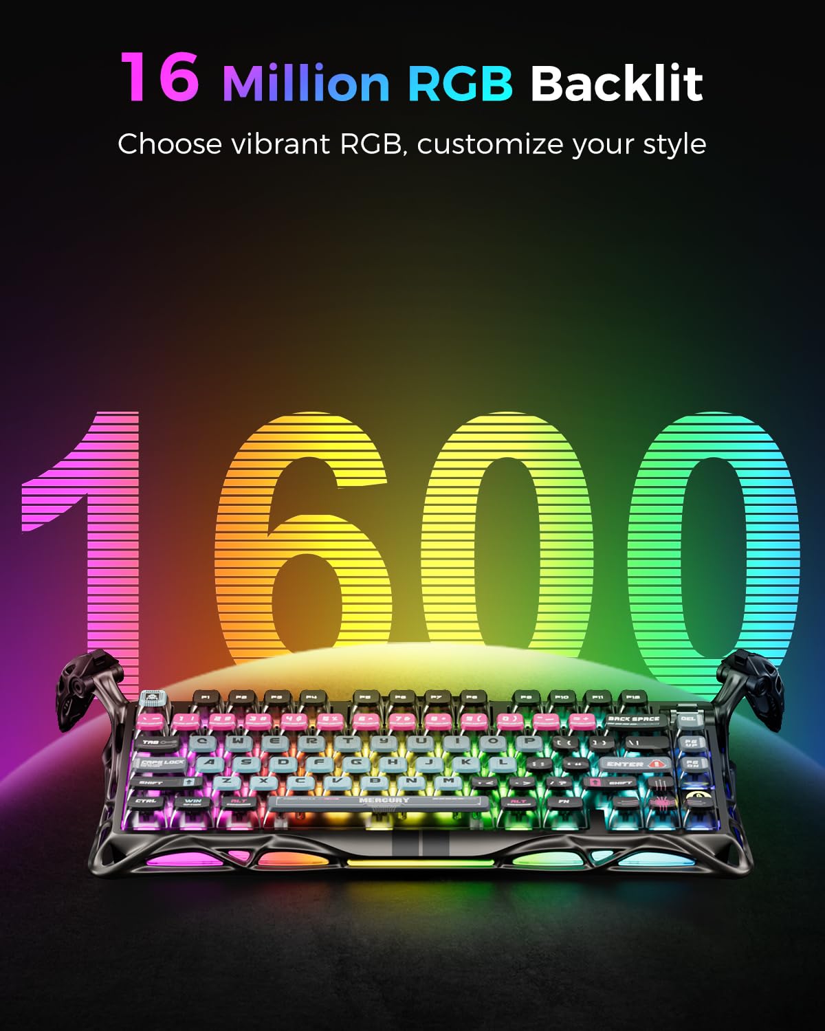 GravaStar Mercury V75 Pro HE Keyboard – 75% Layout Gaming Keyboard, Hall‑Effect Magnetic Switches, Only Wired, Hot‑Swappable, 8000 Hz Polling, Dual‑Zone RGB, Semi‑Aluminum Frame with Cyberpunk