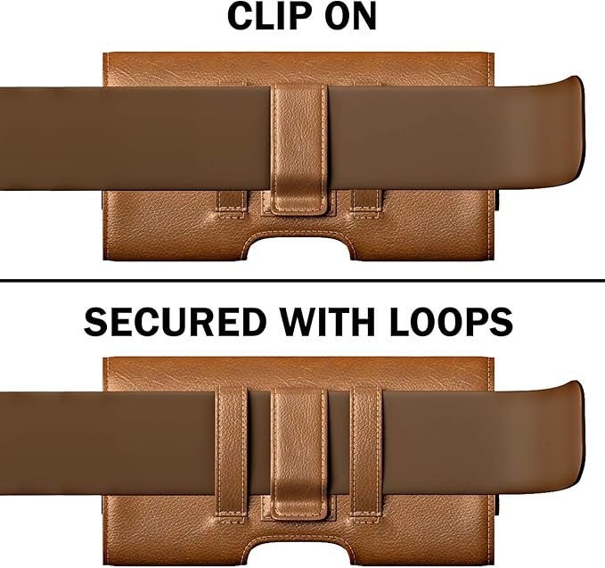PiTau Holster for iPhone 16, 16 Pro, 15, 14, 13, 12, Xs, X, 11, XR - Premium Cell Phone Case with Belt Clip [Magnetic Closure] ID Card Holder Pouch (Fits Otterbox Case) Brown