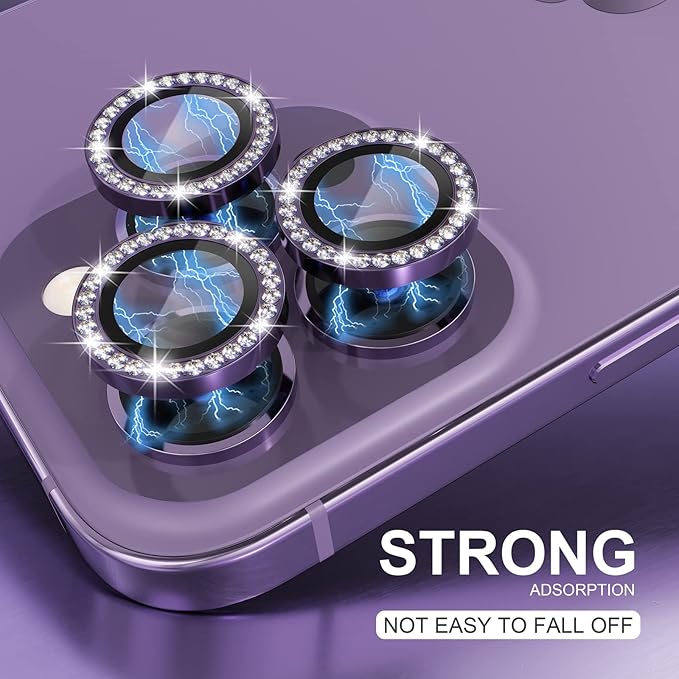 Choiche [3+1 for iPhone 14 Pro/iPhone 14 Pro Max Camera Lens Protector Bling, 9H Tempered Glass Camera Cover Screen Protector Metal Ring Decoration Accessories (Diamond-Purple)