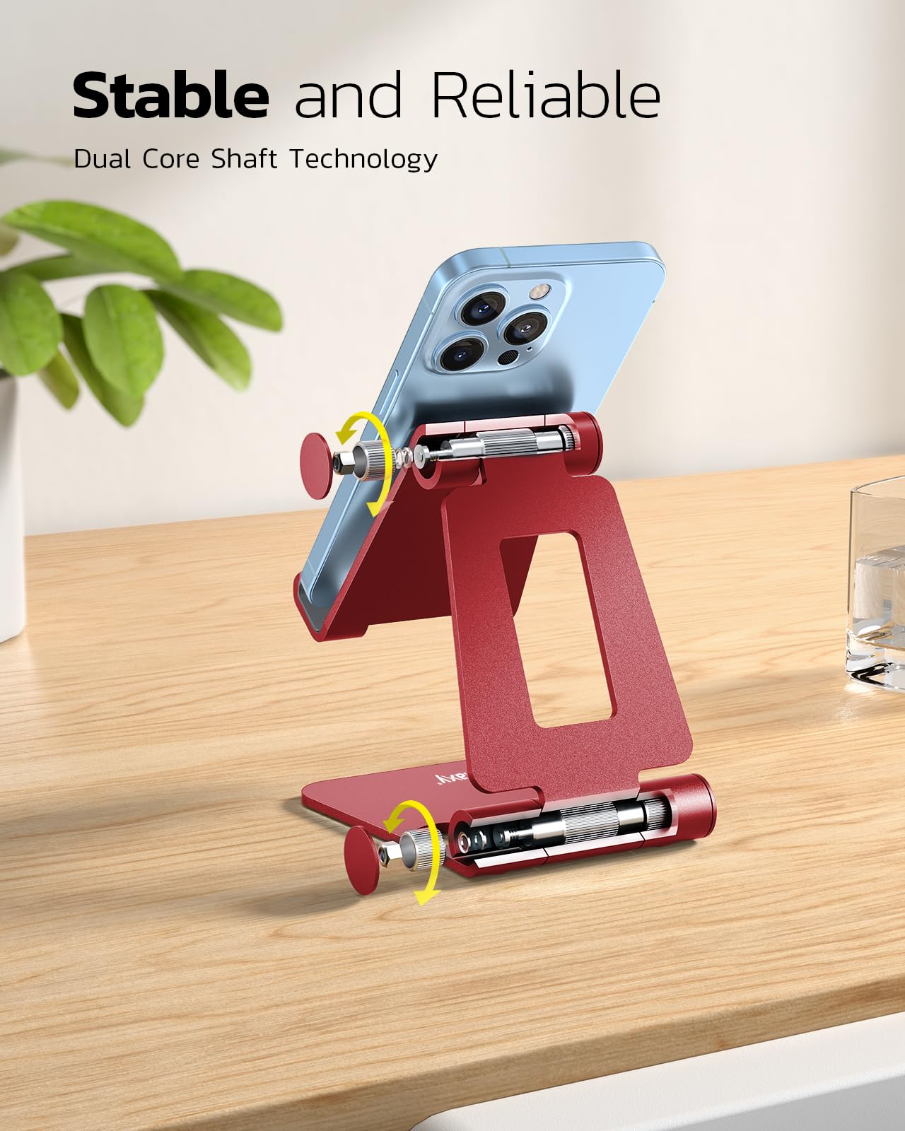 Nulaxy Full Aluminum Dual Folding Cell Phone Stand for Desk, Red