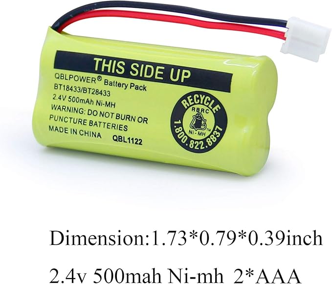 BT18433 BT28433 BT184342 BT284342 BT1011 BT-1011 2.4V 500mAh Ni-MH Replacement Battery Cordless Phone CS6209 CS6219 CS6229 DS6151 89-1330-01-00 CPH-515D (3 Pack)