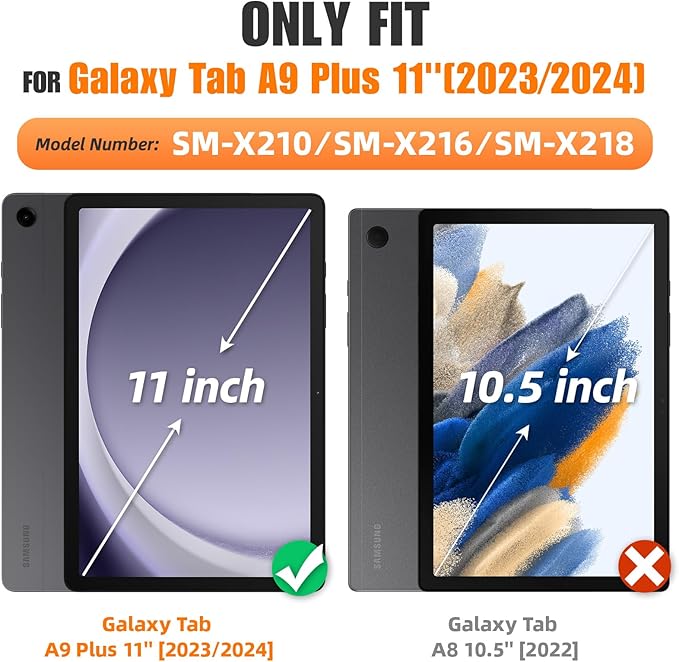 SEYMAC stock Case for Samsung Galaxy Tab A9+ Plus 11'', Full-Body Drop Protection Case with Screen Protector Pencil Holder [360° Rotating Hand Strap] &Stand, Green+Black