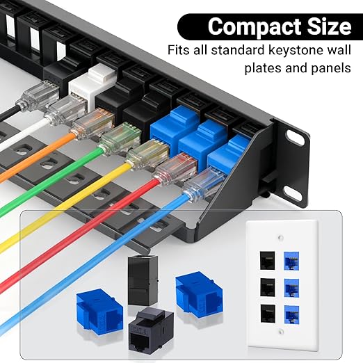 Cat6 RJ45 Keystone Coupler 25-Pack, Ethernet Coupler Female to Female, Ethernet Cable Extender UTP Inline Cat6 Keystone Jacks for Wall Plates & Patch Panels – Blue
