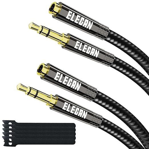 Elecan Headphone Extension Cable 5 Ft/2 Pack, 1/8 Inch 3.5 MM AUX Cord Wire Male to Female, Hi-Fi Sound Thin&Slim Braided TRS Stereo Audio Beats Cable Extender for Car,Home Stereos, Speaker,Phones