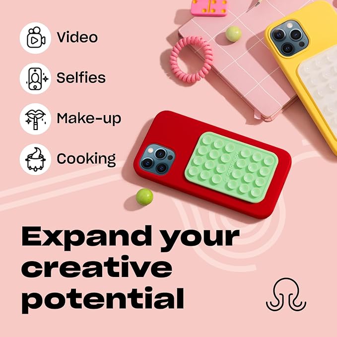 Classic - Silicone Suction Phone Case Adhesive Mount - Hands-Free, Strong Grip Holder for Selfies & Videos - iPhone & Android Compatible - 2.25″ x 3.25″, Green Ash