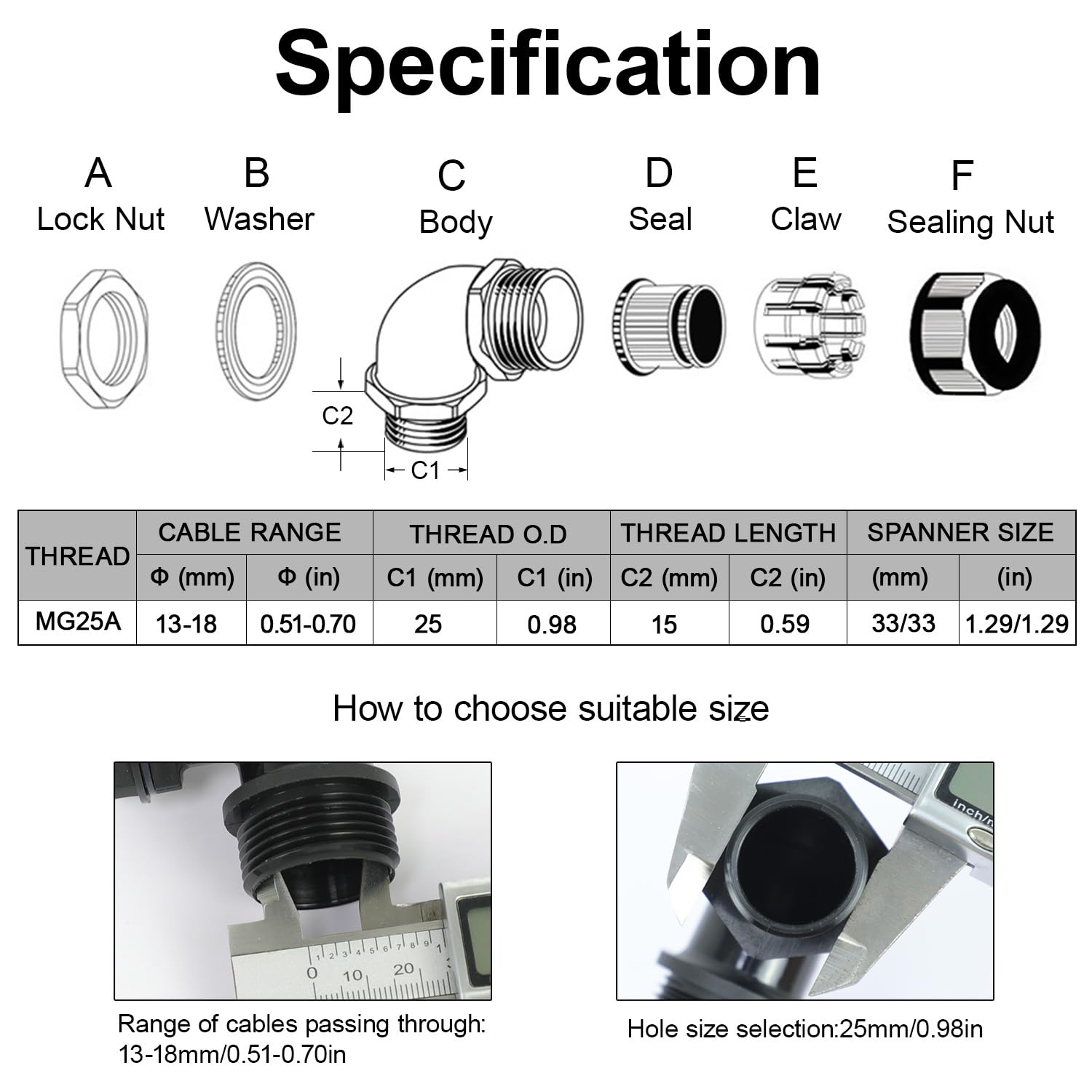 LeMotech M25 Cable Gland, 90 Degree Adjustable 13-18mm Strain Relief, Cord Connectors Nylon Joints with Gaskets, 2 Pcs, Grey