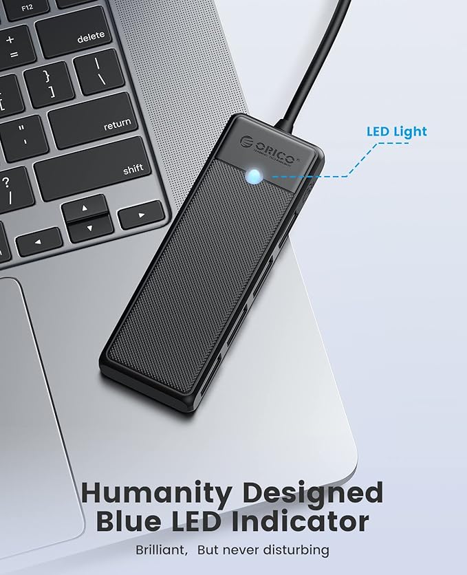 USB 3.0 Hub, ORICO 4-Port USB Hub with 3.3FT Long Cable, Ultra Slim USB Splitter for Laptop for MacBook, Mac Pro, iMac, Surface Pro, XPS, PS5，PC, Flash Drive, Mobile HDD(Black/3.3ft)