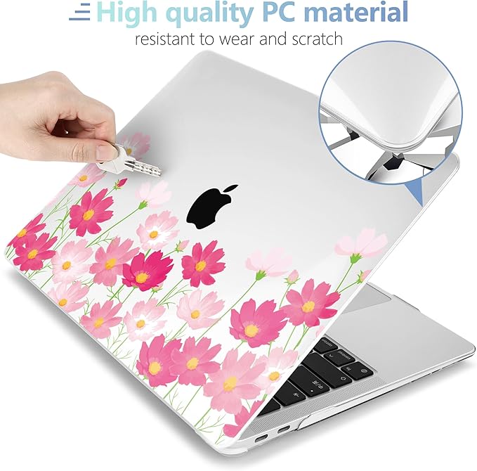 MEEgoodo for MacBook Air 13 inch Case 2021 2020 2019 2018 Released A2337 M1 A2179 A1932 with Touch ID, Plastic Hard Shell & Keyboard Cover Compatible with MacBook Air Case 13.3,Bright Pink Flowers