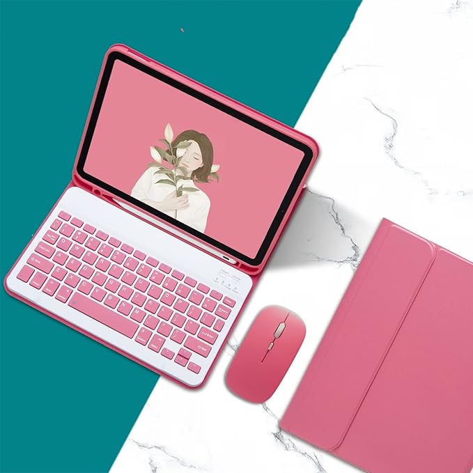 AnMengXinLing Keyboard Case for iPad 11th(A16)/iPad 10th Generation 2022 with Mouse Detachable Wireless Bluetooth Keyboard Pencil Holder Slim Leather Cover for iPad11/iPad10, (New Pink)