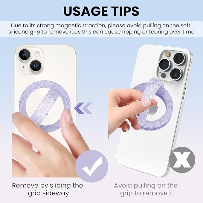 Magnetic Silicone Ring Grip Phone Holder, Loop Grip Phone Holder,Magnetic Phone Loop,Magsafe Phone Grip,Compatible with Magsafe for iPhone 16/15/14/13/12 Series (Purple Sparkle)