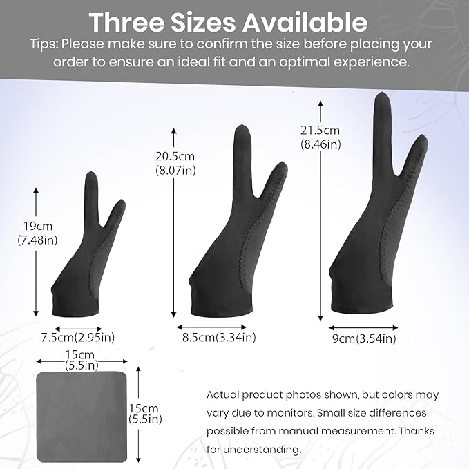 Digital Drawing Glove: 3-Layer Palm Rejection, Two-Finger Artist Glove for Drawing Tablet, iPad, Paper Sketching, Fits Left and Right Hand, Includes Cleaning Cloth (2-Pack, Medium, Black)