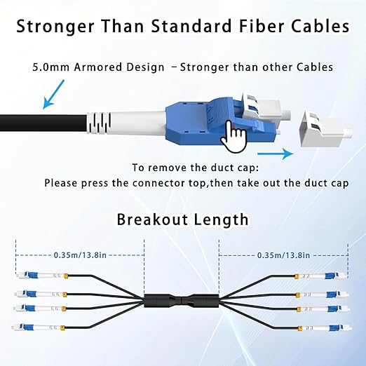 500M/1640FT LC to LC Armored Outdoor Fiber Optic Cable, Single Mode Duplex 9/125μm SMF Fiber Patch Cord, OS1/OS2 Compatible, Black LSZH Jacket, Uniboot Jumper for FTTH, Data Center, Long-Distance Use