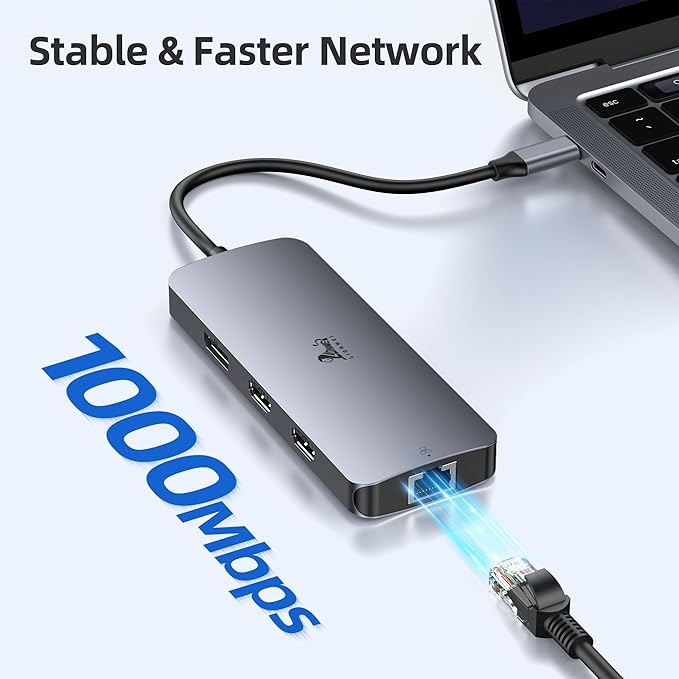 USB C Docking Station Dual Monitor, LIONWEI Laptop Docking Station 3 Monitors with 2 HDMI, 4K DisplayPort, 1Gbps Ethernet, 100W PD, 3 USB A/C 3.0, USB C Hub Multiport Adapter for Dell/Lenovo/HP