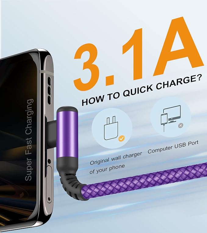 sweguard USB Type C Charger Cable Right Angle [2-Pack,3.3FT] iPhone 16 Charger Nylon Braided Cord for iPhone 15 16 Pro Max Samsung Galaxy S25 S24 S23 S22 S21 S20 S10 S9 Note A15 A55 Flip Pixel LG Moto