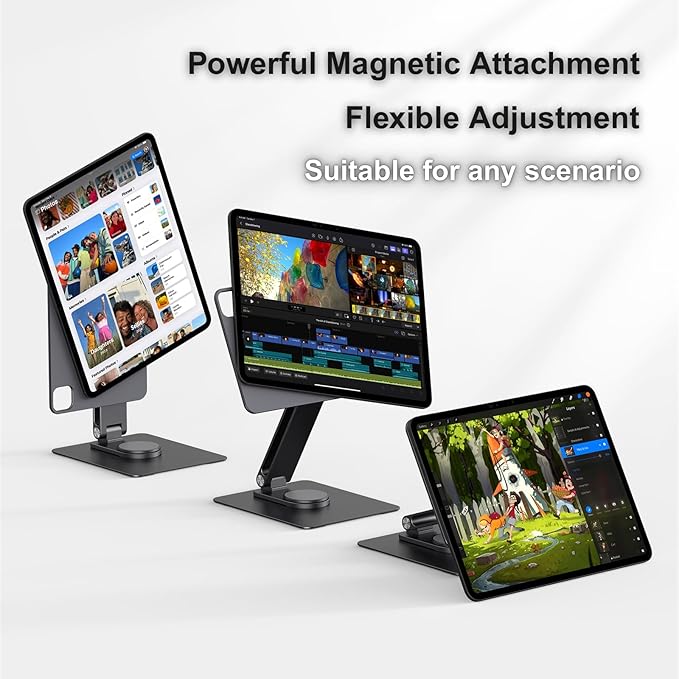 Magnetic iPad Pro M4 11-inch Stand with Wireless Charging 18W, 360° Rotating Aluminum Tablet Holder for iPad Pro M4 11-inch, Adjustable Desk Mount Series (M4-11inch)